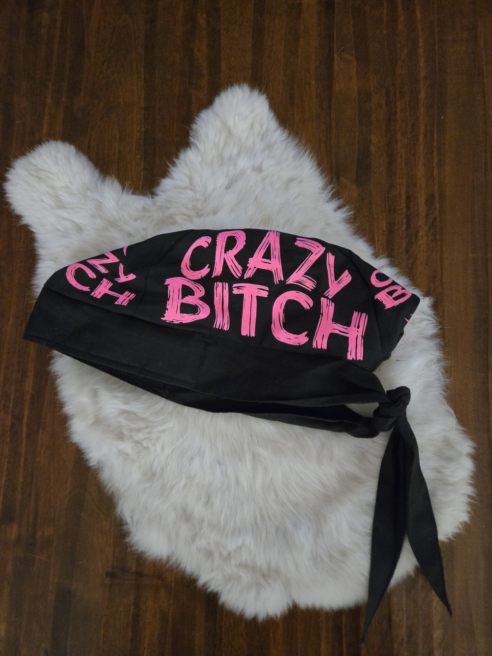 Black Bandana Headscarf with Pink Graphic